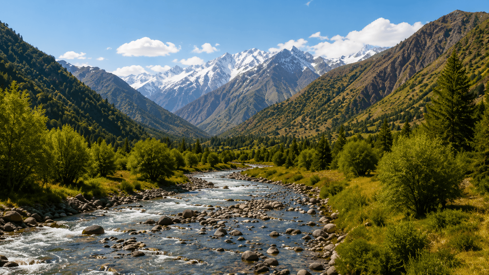 Valle de San José de Maipo con río y montañas